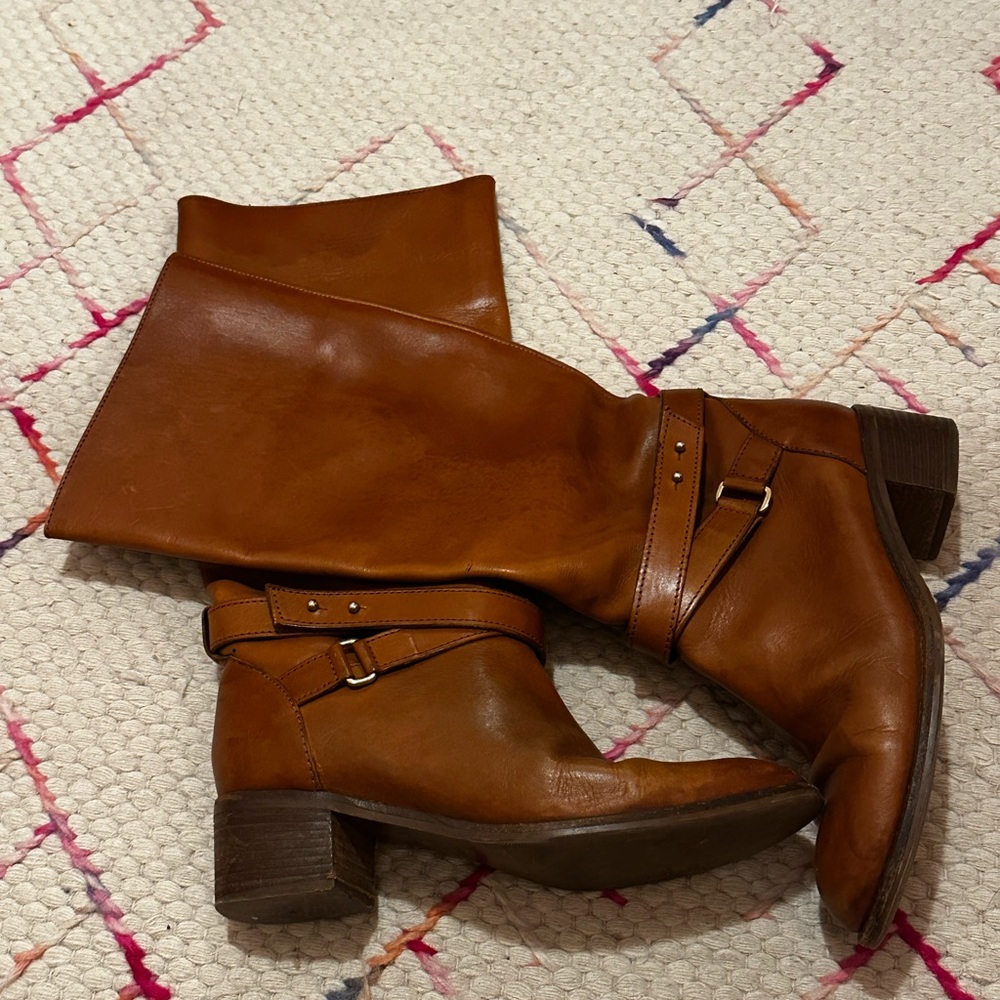J. Crew Tan and Brown Heeled Boots